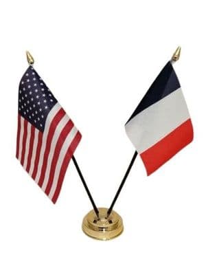 France with USA Friendship Table Flag