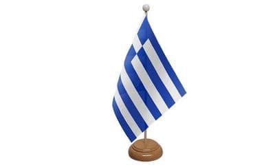 Greece Wooden Table Flag