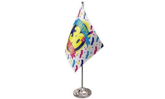 Happy 30th Birthday Table Flag | Buy Happy Birthday Satin Table Flag