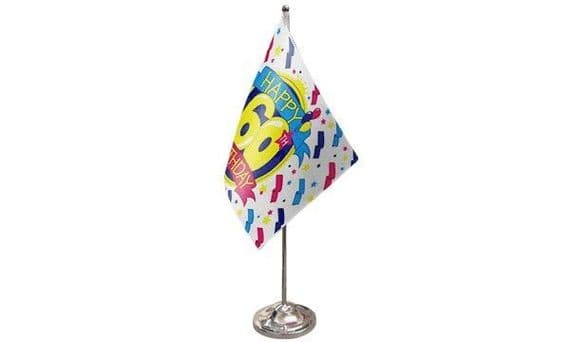 Happy 60th Birthday Table Flag | Buy Happy Birthday Satin Table Flag