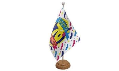 Happy 70th Birthday Table Flag - Wood