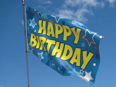 Happy Birthday Blue Flag 5ft x 3ft