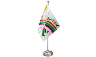 Happy Birthday Bottle Table Flag - Satin