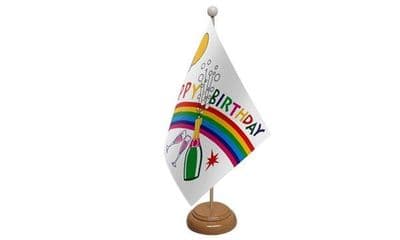 Happy Birthday Bottle Table Flag - Wood