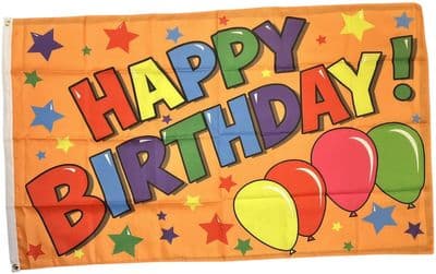 Happy Birthday Orange Flag 5ft x 3ft