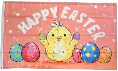 Happy Easter Chick - Pink Flag 5ft x 3ft