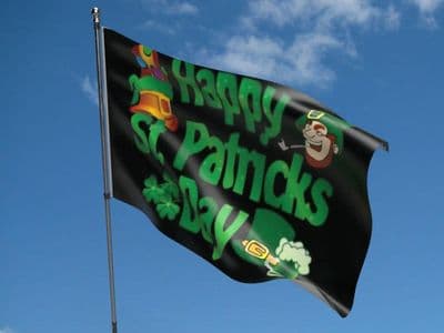 Happy St Patrick Black Flag 5ft x 3ft