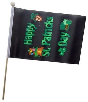 Happy St Patricks Day black Hand Flag