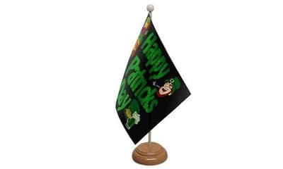 Happy St Patricks Day Black Table Flag - Wood