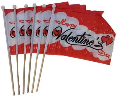 Happy Valentines Day Hand Flag - 6 Pack