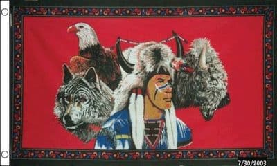 Indian Eagle Wolf 5ft x 3ft Flag