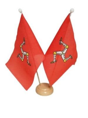 Isle of Man Double Table Flag - Wood