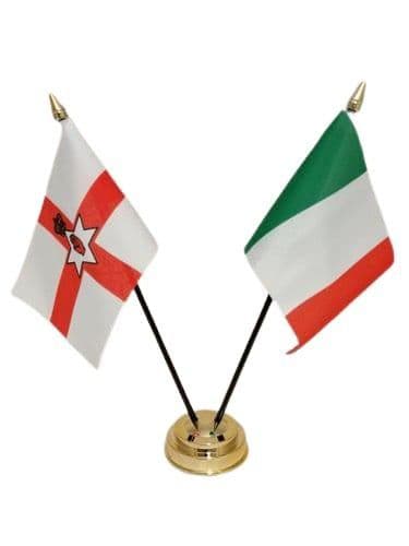 Italy And Ireland Desk Flag Set 4x6 Inch Table Flags With Black Base Trade Winds