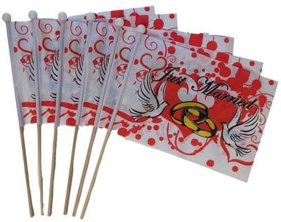 Just Married Hand Flag - 6 Pack