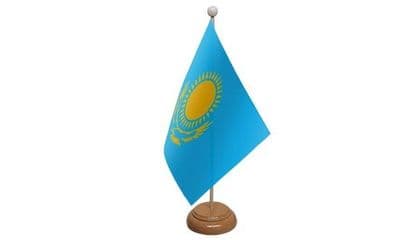 Kazakhstan Table Flag - Wood