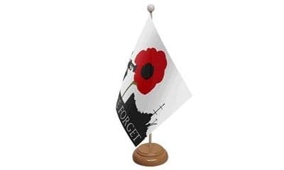 Lest We Forget Navy Wooden Table Flag