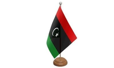 Libya Wooden Table Flag