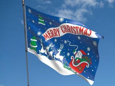 Merry Christmas Blue Flag 5ft x 3ft