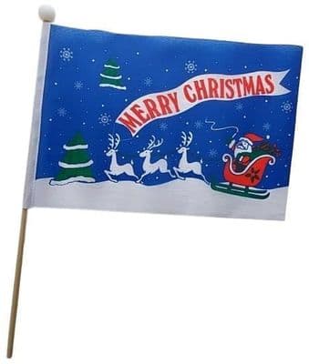 Merry Christmas Blue Hand Flag