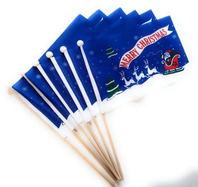 Merry Christmas Blue Hand Flag- 6 Pack