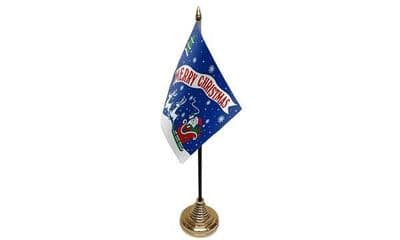 Merry Christmas Blue Table Flag