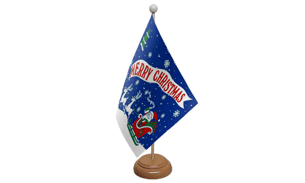 Merry Christmas Blue Table Flag - Wood