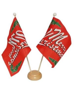 Merry Christmas Double Table Flag - Wood