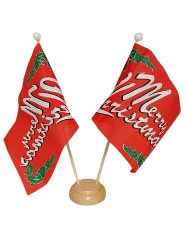 Merry Christmas Double Wooden Table Flag | NWFlags