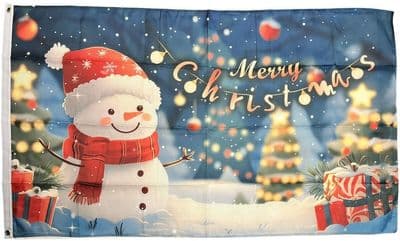 Merry Christmas Happy Snowman Flag 5ft x 3ft