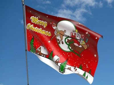 Merry Christmas Red Sleigh Flag 5ft x 3ft