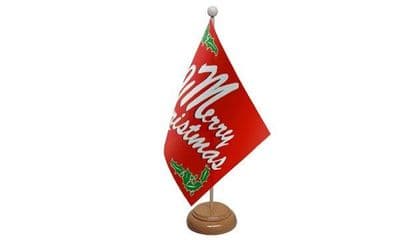 Merry Christmas Red Wooden Table Flag