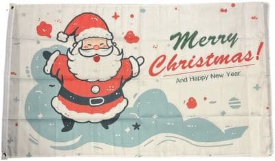 Merry Christmas Santa White Flag 5ft x 3ft