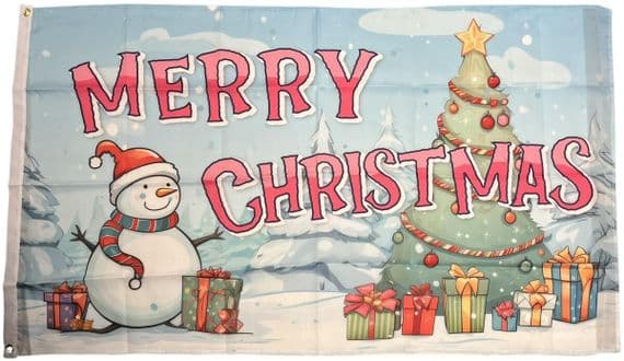 Merry Christmas Snowman Blue 5ft x 3ft Flag | NWFlags.co.uk