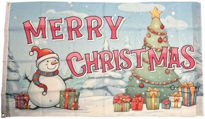 Merry Christmas Snowman Blue Flag 5ft x 3ft