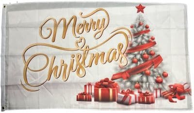 Merry Christmas Tree White Flag 5ft x 3ft