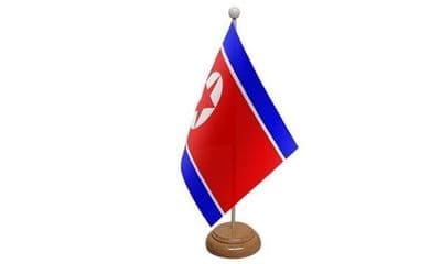 North Korea Wooden Table Flag