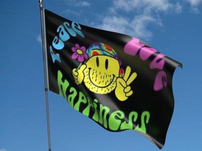 Peace Love and Happiness Flag 5ft x 3ft