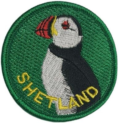 Shetland Puffin Round Embroidered Sew on patch