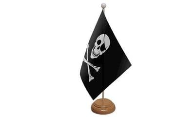 Skull And Crossbones Table Flag - Wood