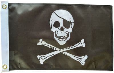 Skull & Crossbones Flag 1.5ft x 1ft - Knitted Heavy Polyester Small Flag with 2 Eyelets