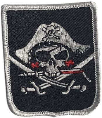 Skull with Crossed Sabres Shield Embroidered Sew on patch