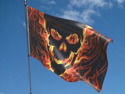 Skull with Fire Flag 5ft x 3ft