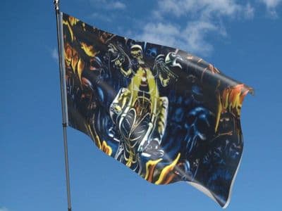 Skull with Motorcycle Flag 5ft x 3ft
