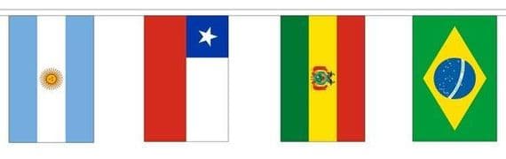 South America Country Mixed Bunting 5m 12 Flags | NWFlags