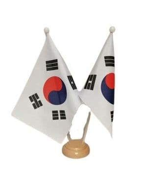 South Korea Double Wooden Table Flag