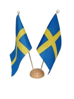 Sweden Double Wooden Table Flag