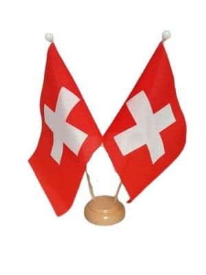 Switzerland Double Table Flag - Wood