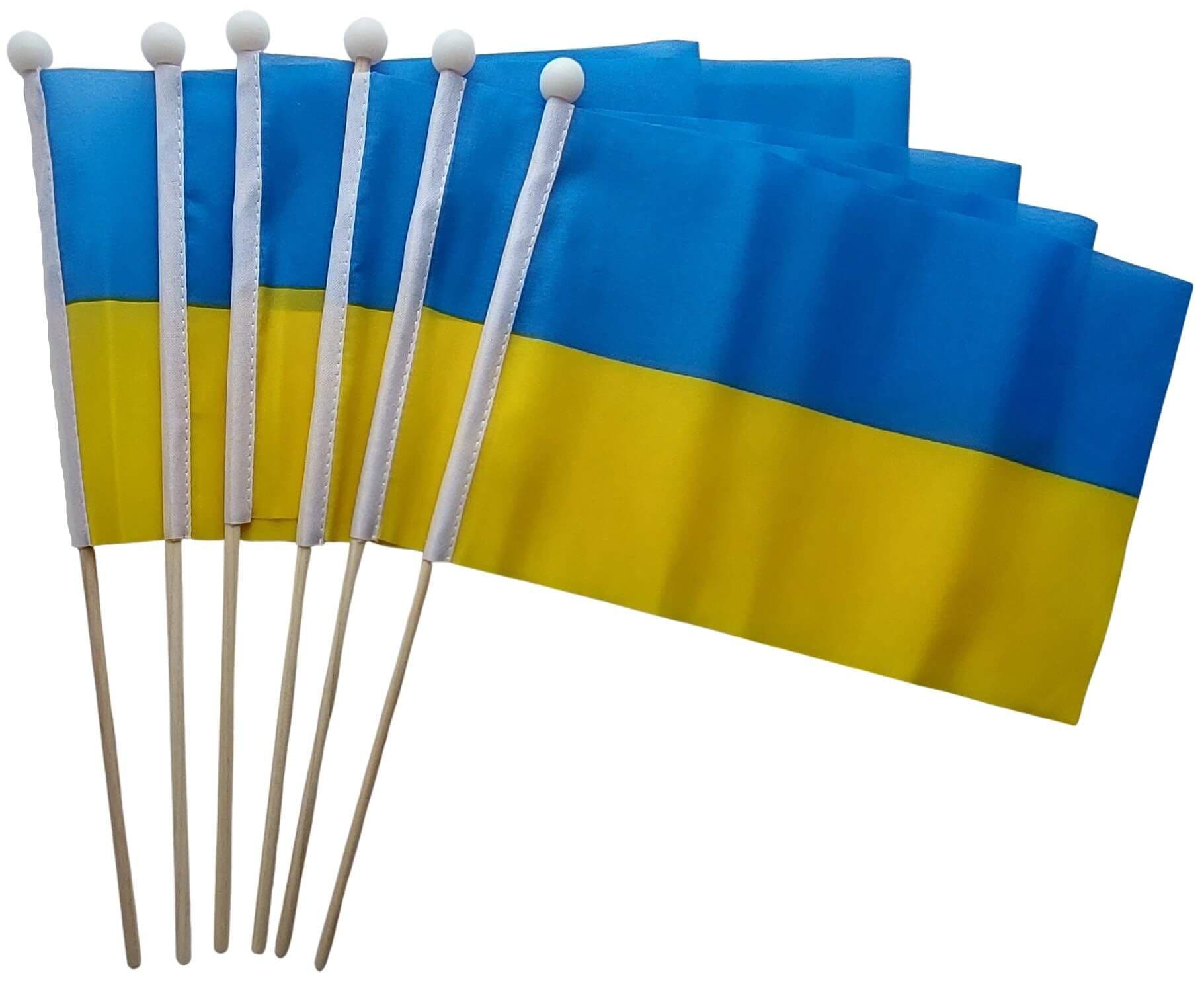 12x Mini-Handflaggen Ukraine-Wappen 12,7x20,3 Cm – Mit Holzstab, Für Paraden & Dekoration