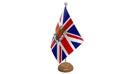 Union Jack Crest Table Flag - Wood