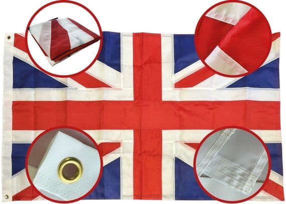 Union Jack Sewn Nylon Flag with Eyelets - 5ft x 3ft | NWFlags